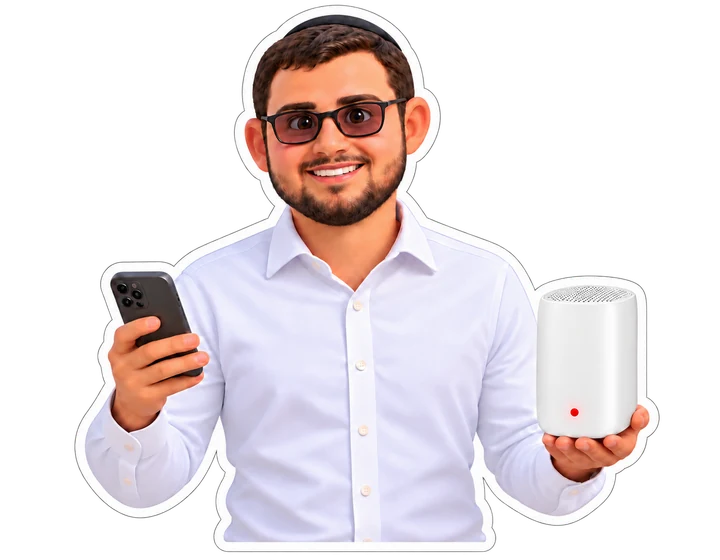 Support agent holding a phone and a white router with a red status light